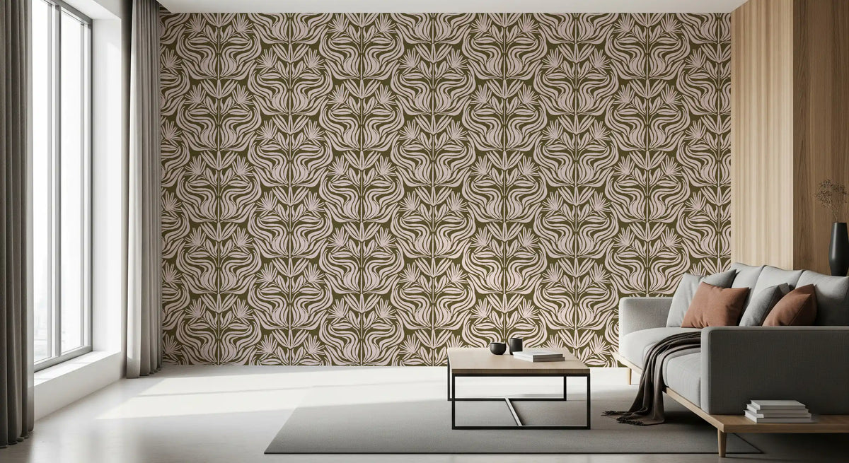 Olive and Blush Organic Abstract Botanical Pattern Wallpaper⁠
