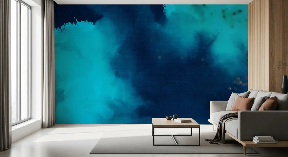 Deep Azure Watercolor Wash Wall Mural