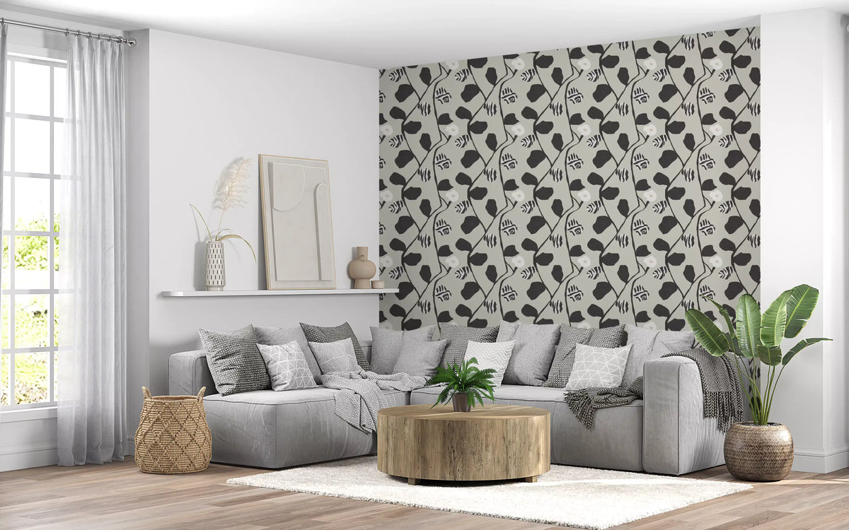 Tapete mit abstrakter Anordnung aus Blumen und Ranken