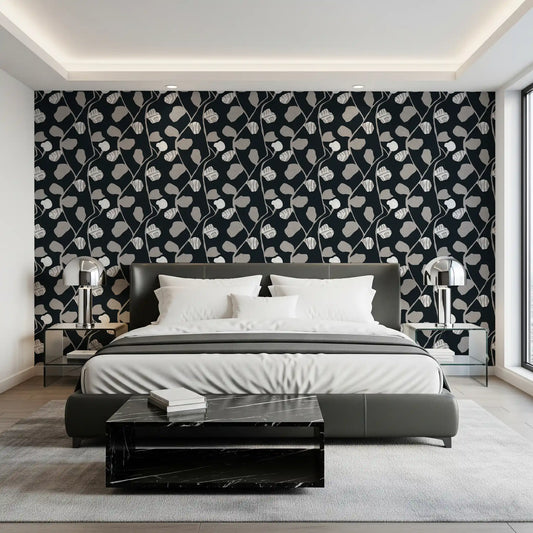 Minimalist Graphite Botanical Weave Wallpaper⁠