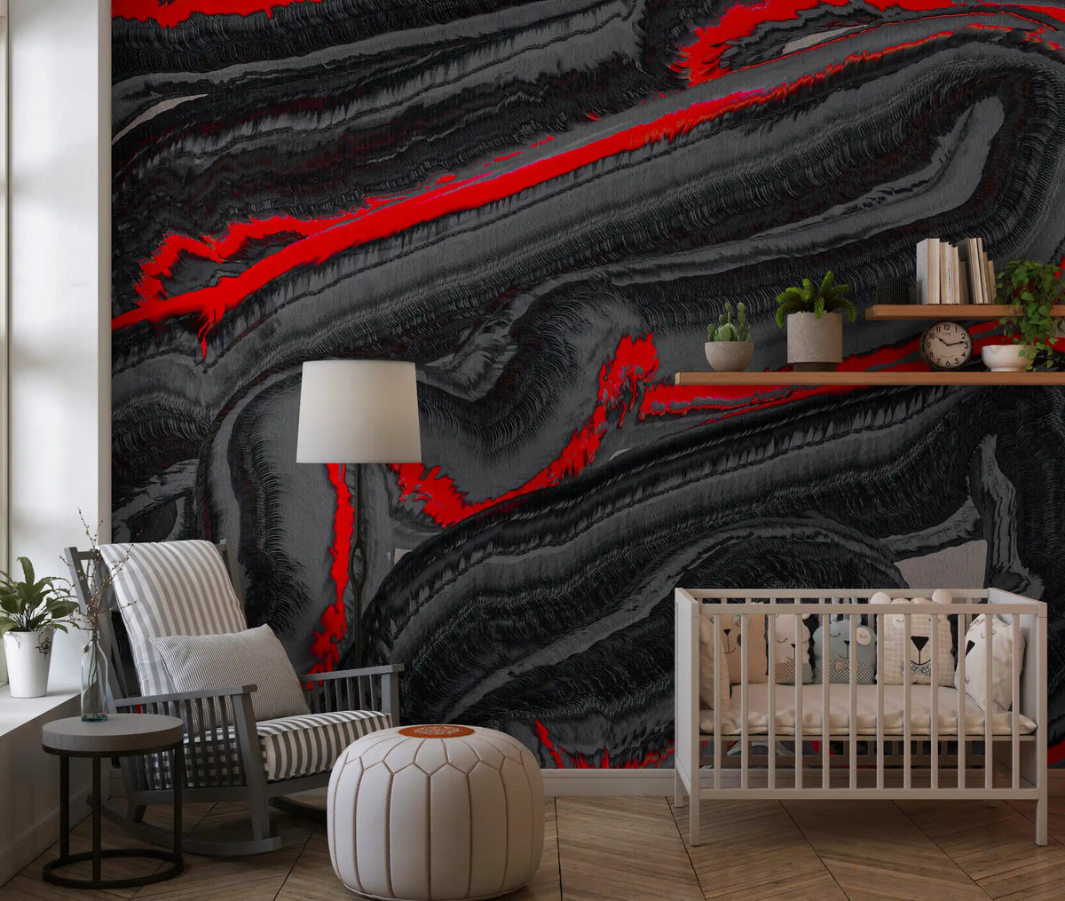 Papier peint panoramique mural Flow Graphite cramoisi