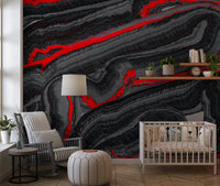 Papier peint panoramique mural Flow Graphite cramoisi