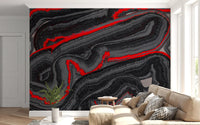Papier peint panoramique mural Flow Graphite cramoisi