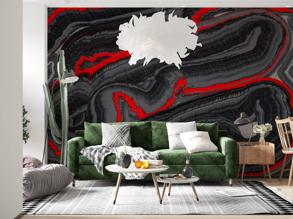 Papier peint panoramique mural Flow Graphite cramoisi