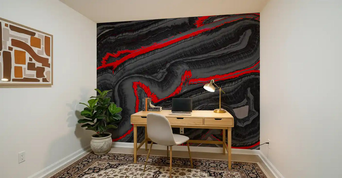 Papier peint panoramique mural Flow Graphite cramoisi