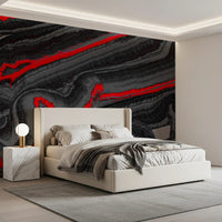 Papier peint panoramique mural Flow Graphite cramoisi