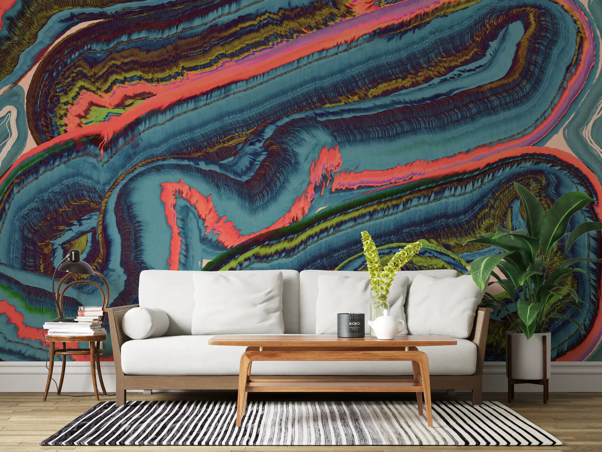 Mural de pared abstracto con flujo y remolinos de resina