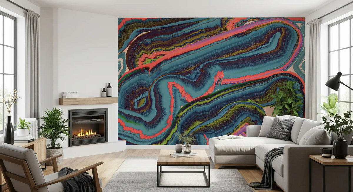 Mural de pared abstracto con flujo y remolinos de resina