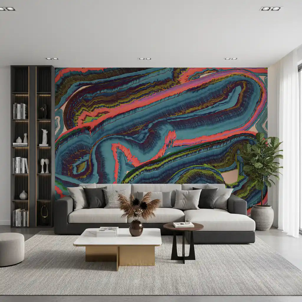 Mural de pared abstracto con flujo y remolinos de resina