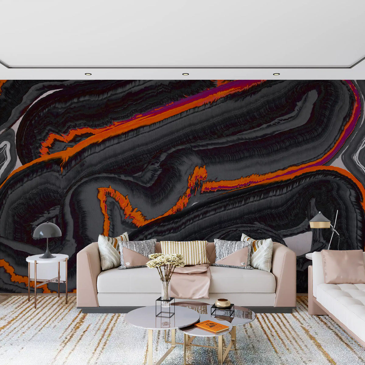 Moderne vægmaleri med mønsteret Fiery Strata