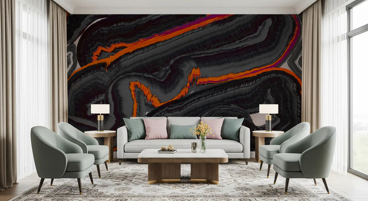 Moderne vægmaleri med mønsteret Fiery Strata