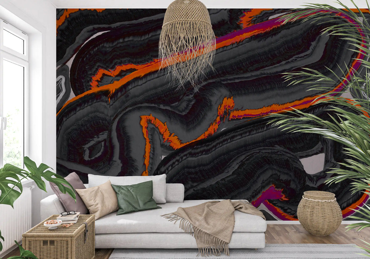 Moderne vægmaleri med mønsteret Fiery Strata