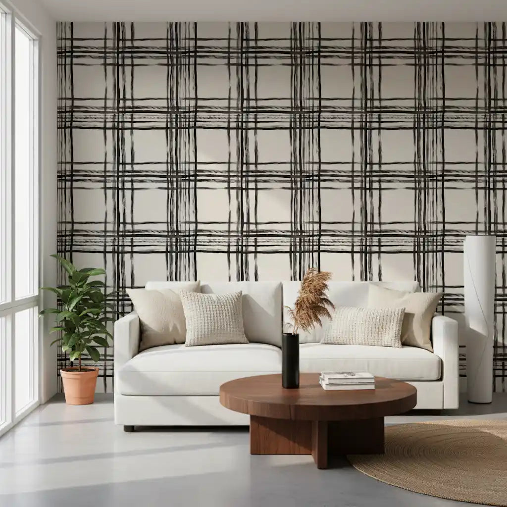 Papier peint quadrillé monochrome minimaliste⁠