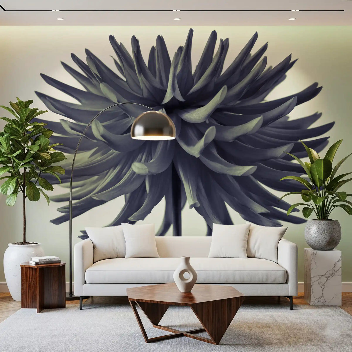 Murale da parete con scultura astratta di dalia