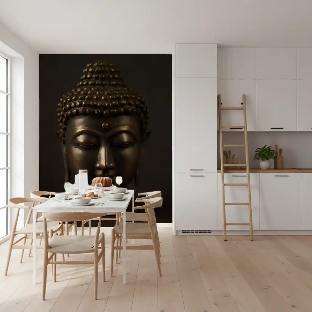 Minimalistisk väggmålning med bronsfärgad upplysning