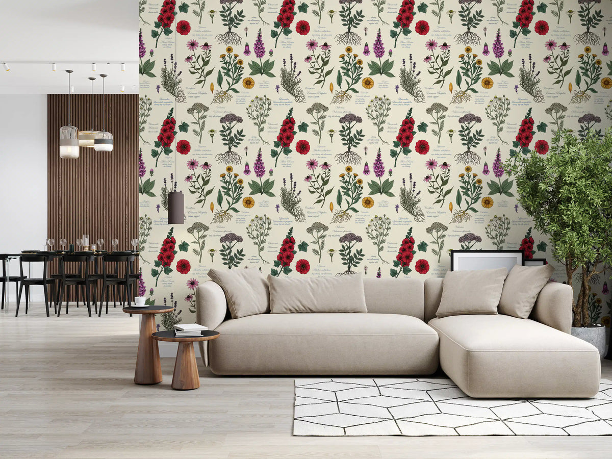 Vintage Botanical Herbarium Study Wallpaper⁠