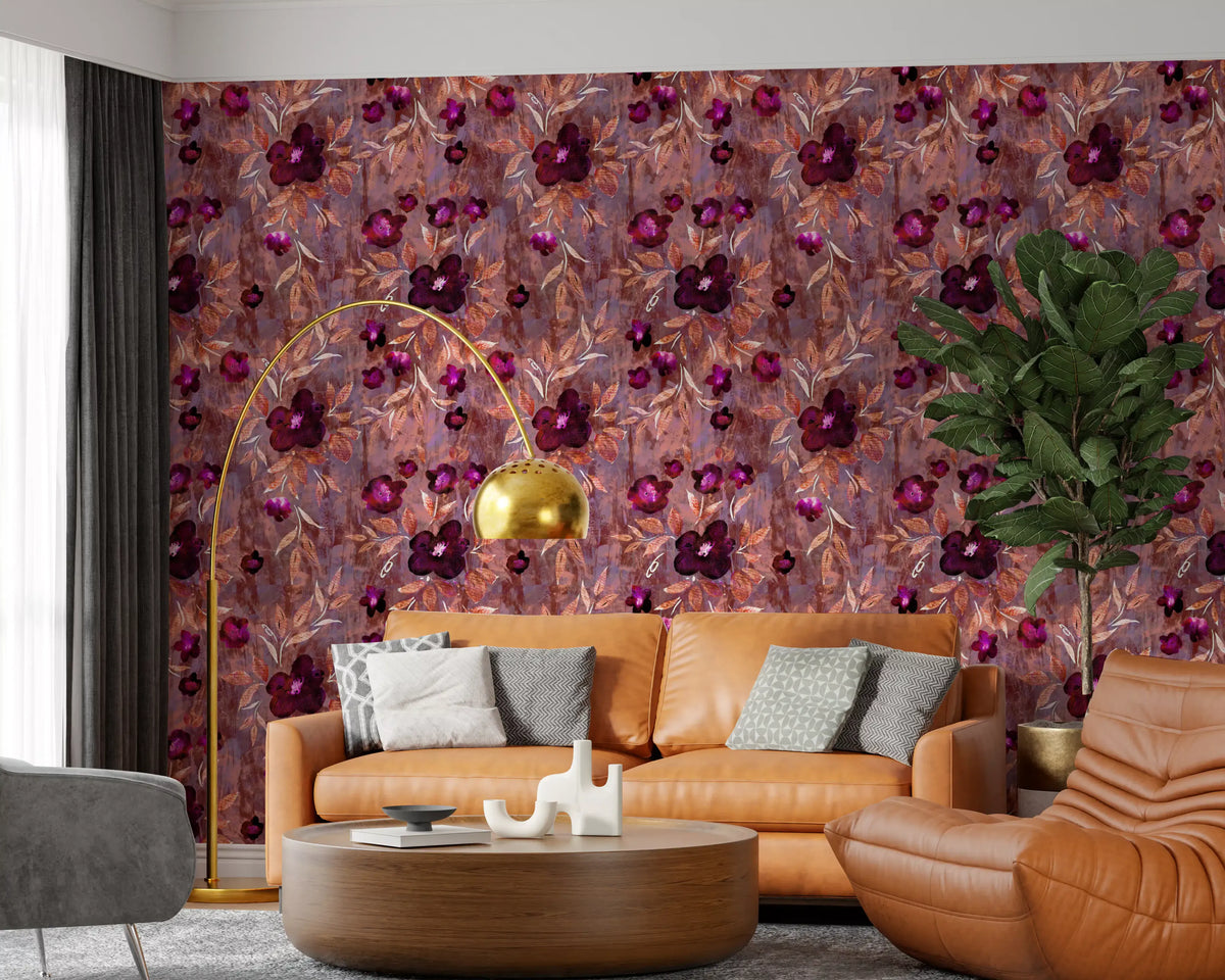 Rustikale florale Pinselstrich-Canvas-Tapete⁠
