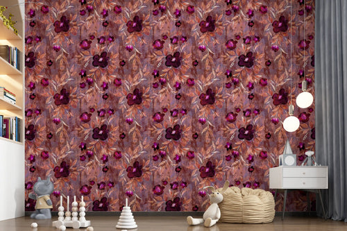 Papier peint rustique floral à coups de pinceau sur toile⁠