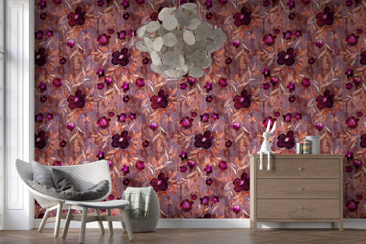Rustikale florale Pinselstrich-Canvas-Tapete⁠