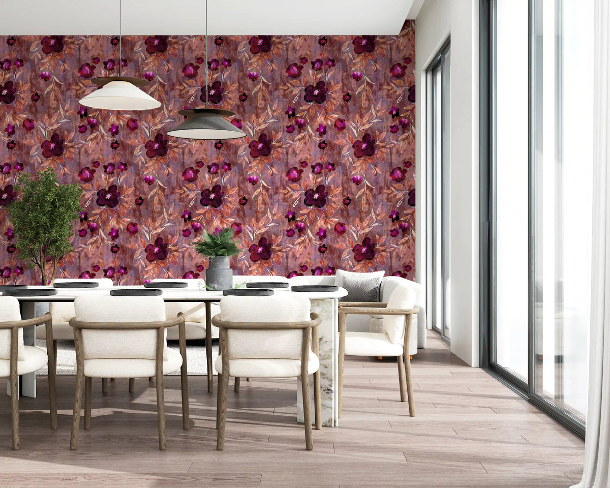 Rustikale florale Pinselstrich-Canvas-Tapete⁠