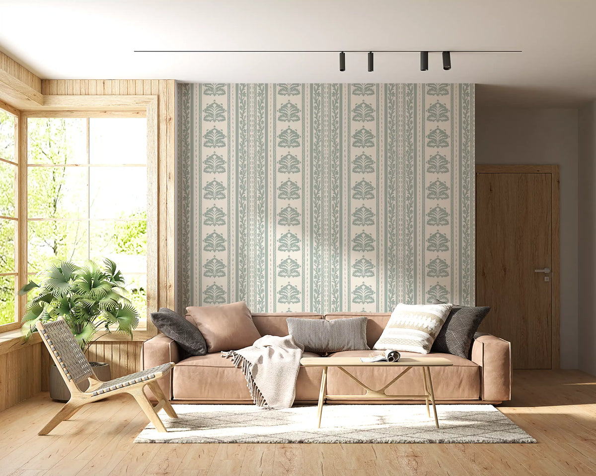 Sage Green Damask Stripe Pattern Wallpaper⁠