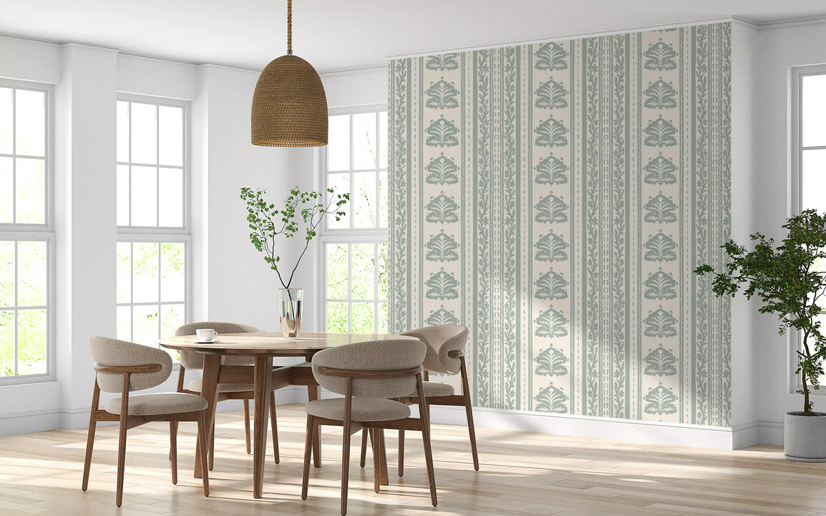 Sage Green Damask Stripe Pattern Wallpaper⁠