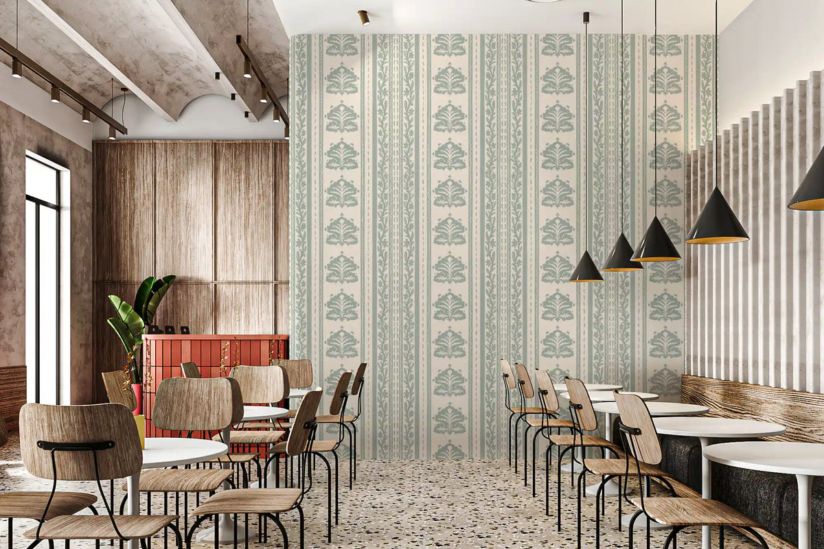Sage Green Damask Stripe Pattern Wallpaper⁠