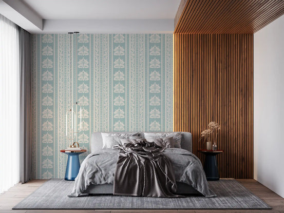 Minimalist Botanical Stripe in Blue Wallpaper⁠