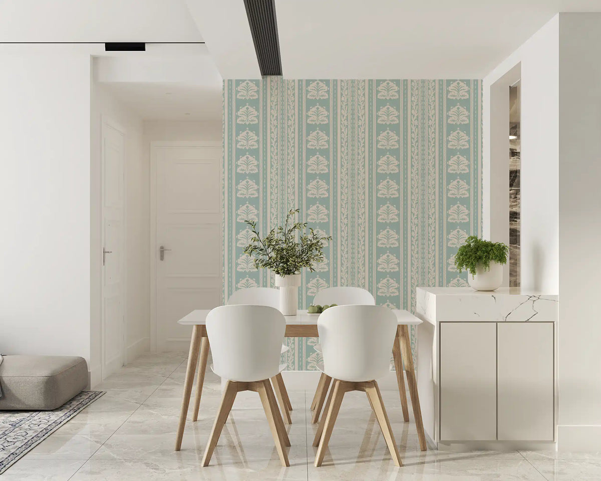 Minimalist Botanical Stripe in Blue Wallpaper⁠