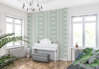 Minimalist Botanical Stripe in Blue Wallpaper⁠