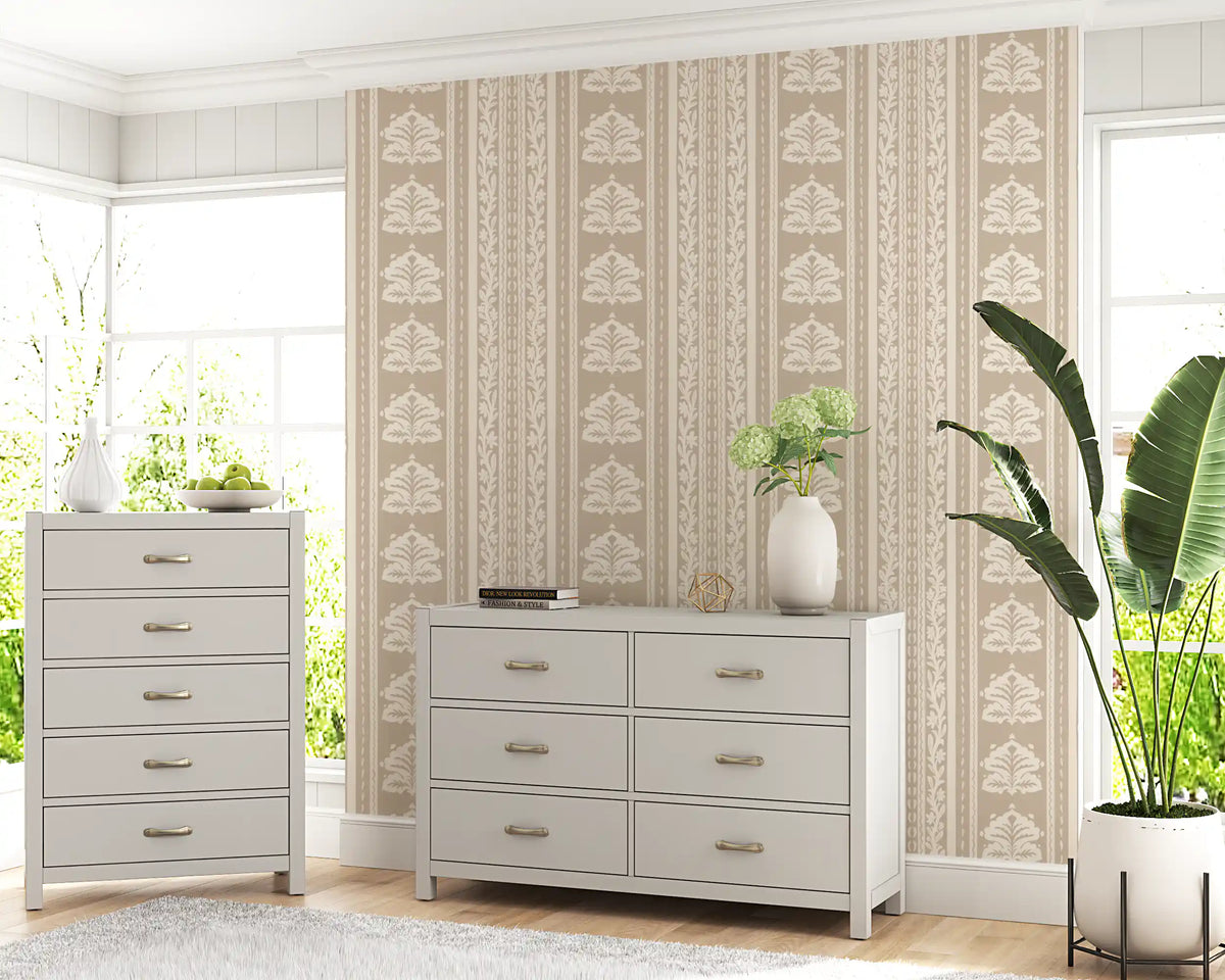 Beige Damask Stripe Heritage Wallpaper⁠
