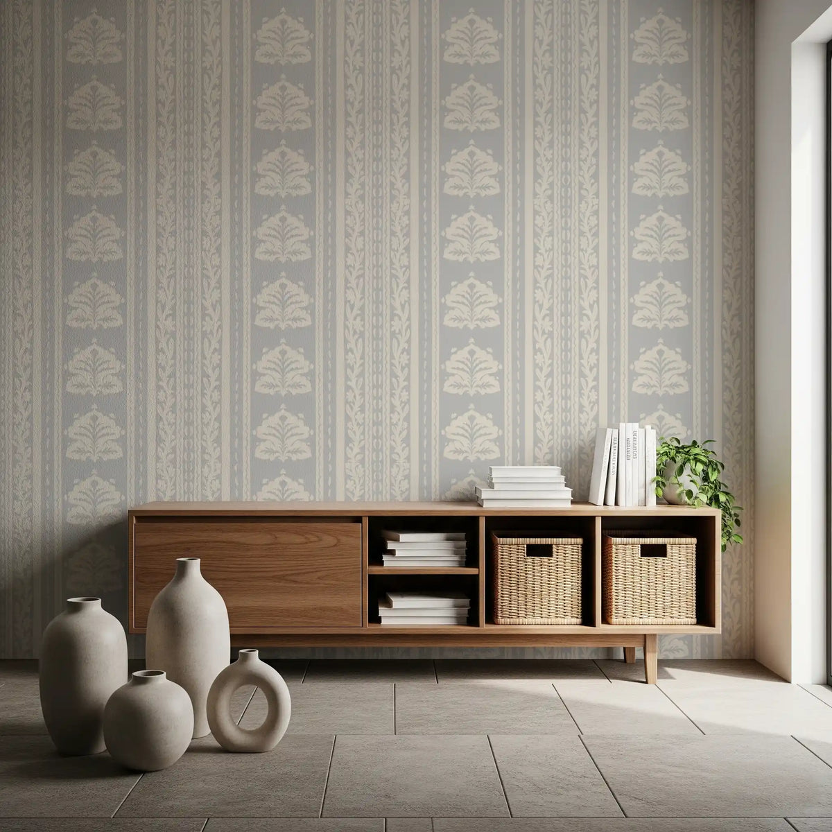 Soft Grey Heritage Damask Wallpaper⁠