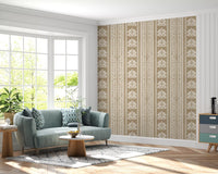Cream and Taupe Botanical Stripe Wallpaper⁠