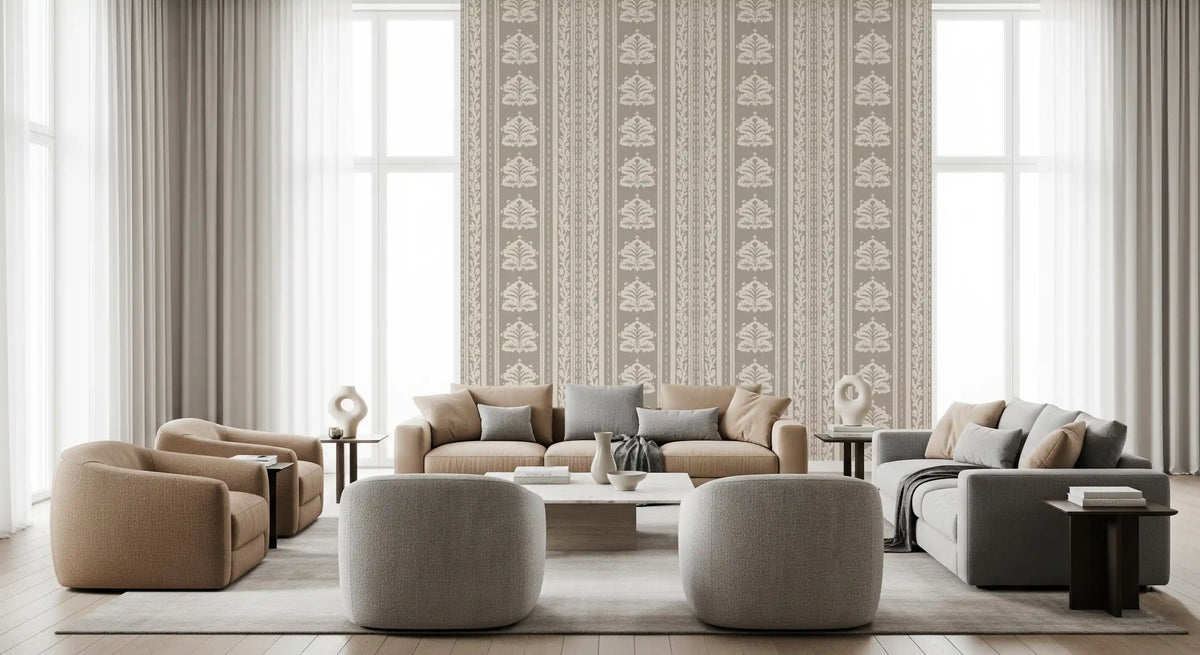 Neutral Heritage Damask Stripe Wallpaper⁠