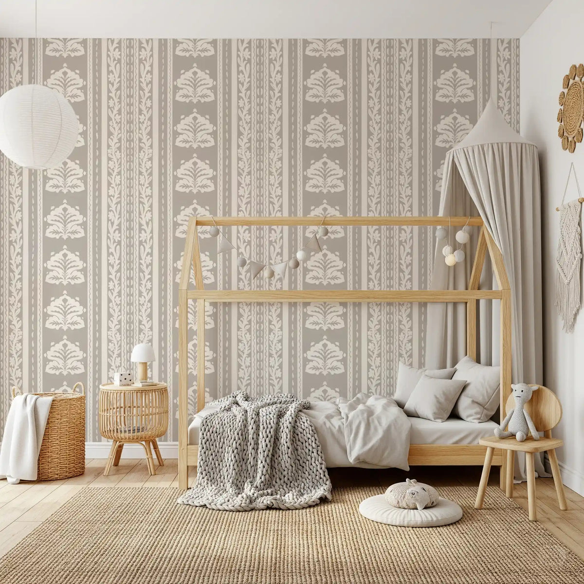 Neutral Heritage Damask Stripe Wallpaper⁠