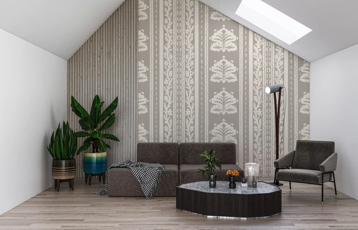 Neutral Heritage Damask Stripe Wallpaper⁠
