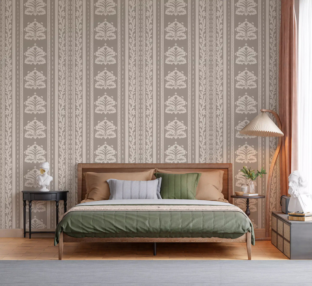 Neutral Heritage Damask Stripe Wallpaper⁠
