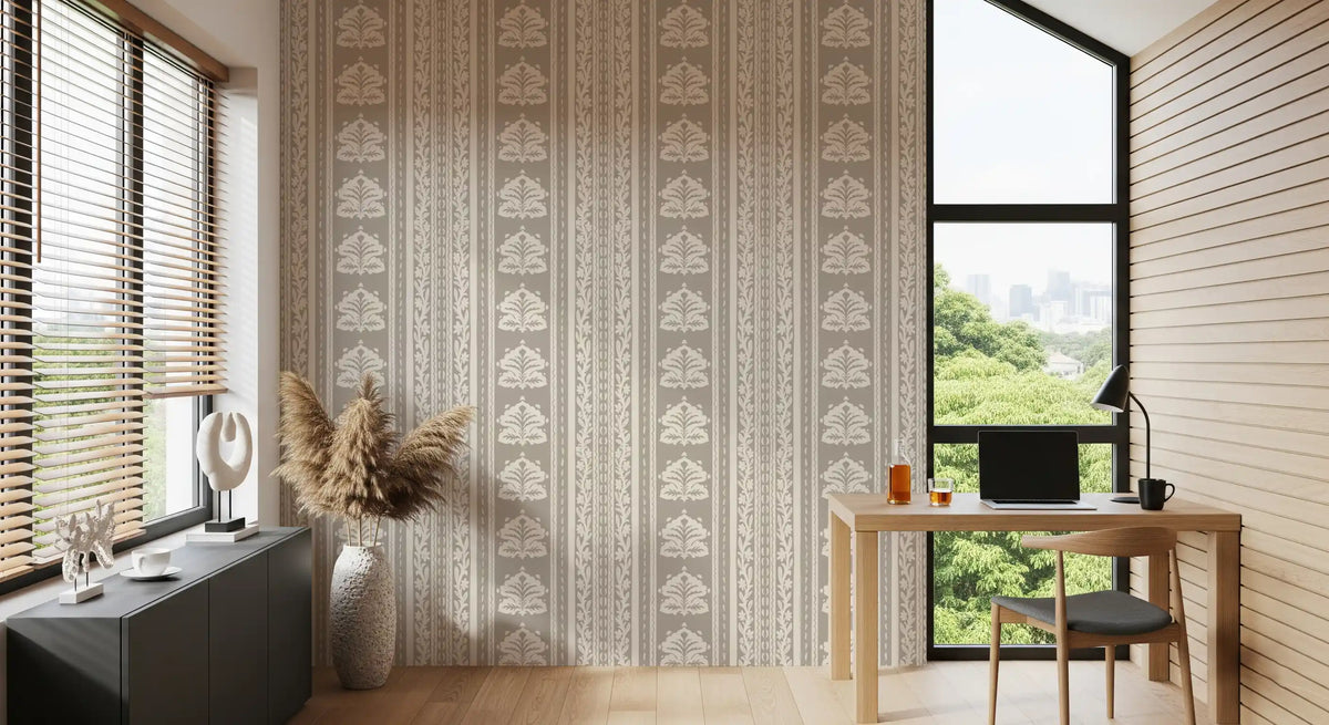 Neutral Heritage Damask Stripe Wallpaper⁠