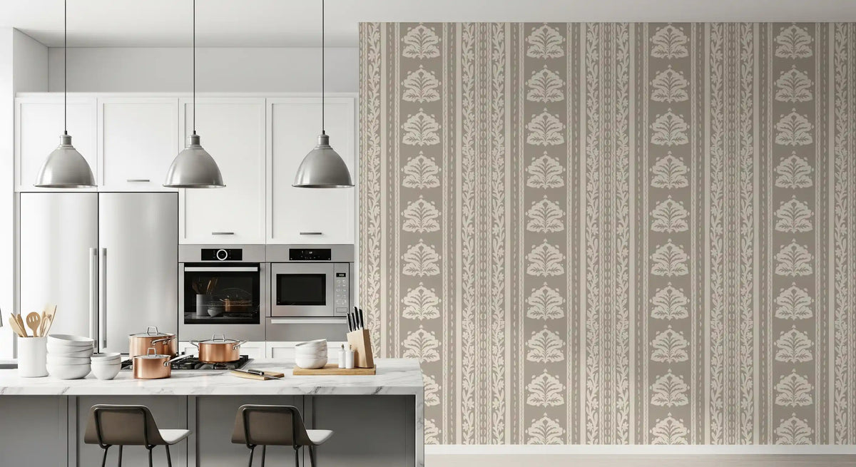Neutral Heritage Damask Stripe Wallpaper⁠