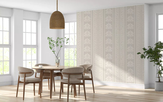 Neutraal botanisch kunstbehang met strepen⁠