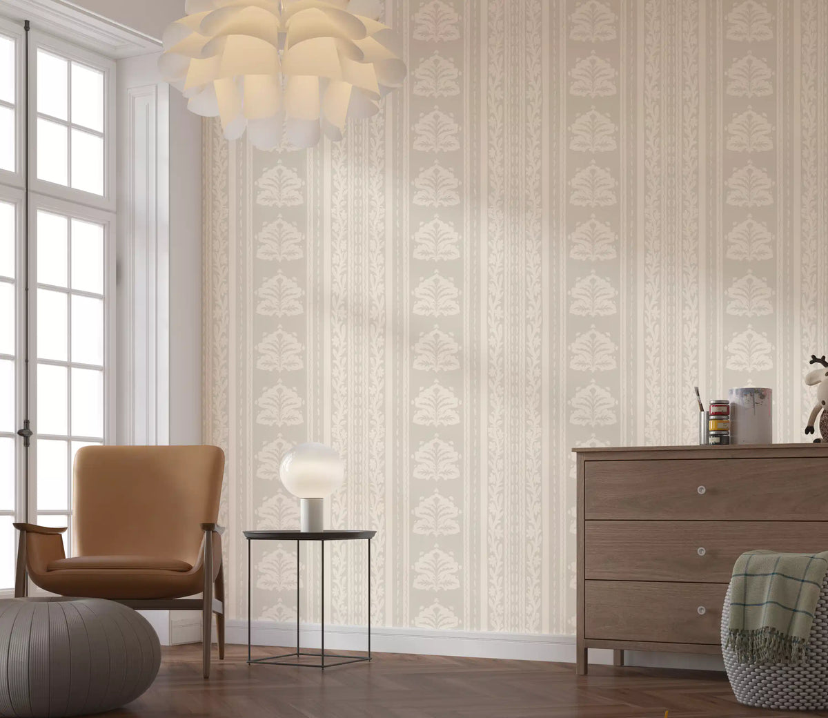Botanical Stripe Neutral Art Wallpaper⁠