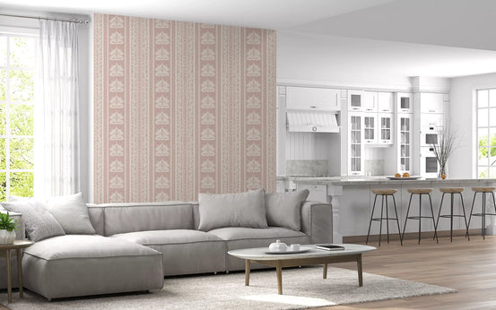 Soft Rose Vertical Floral Damask Wallpaper⁠
