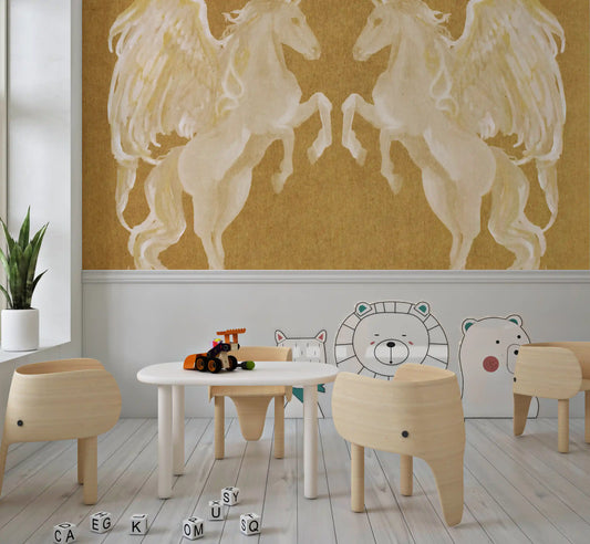 Panoramique mural à motif de pégase mythologique rustique