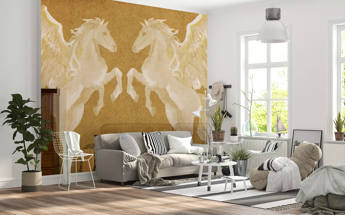 Rustikales Wandbild mit mythologischem Pegasus-Muster