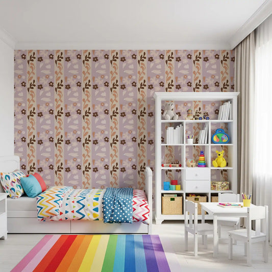 Whimsical Nature Stripe Print Wallpaper⁠