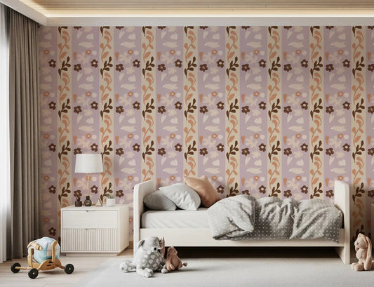 Whimsical Nature Stripe Print Wallpaper⁠