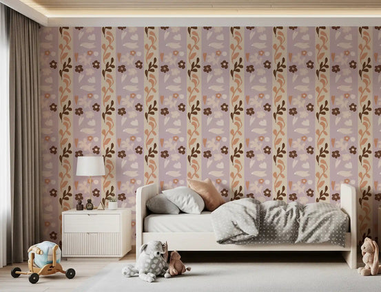 Whimsical Nature Stripe Print Wallpaper⁠