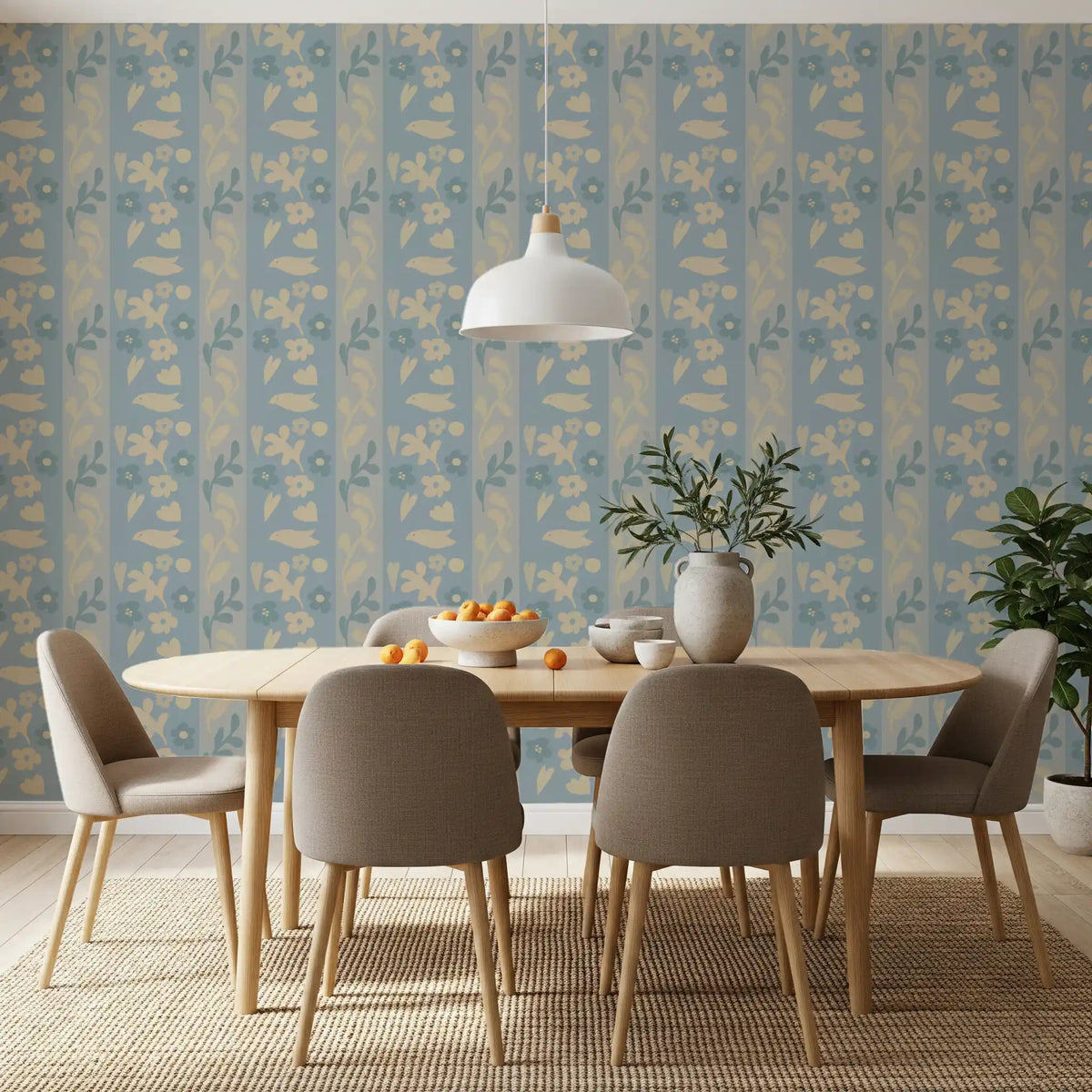 Minimalistisk tapet med striber, havefugle
