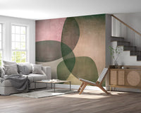 Mural de pared de formas orgánicas en tonos verdes
