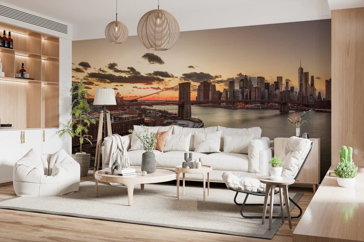 Wandbild „Golden Hour – Skyline der Brooklyn Bridge“